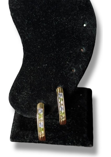 Klasik Oval Halka Sıra Taşlı Çelik Küpe