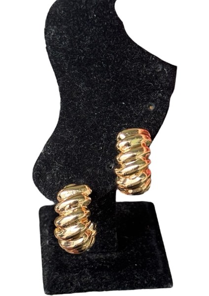 Gold Burgulu Halka Çelik Küpe