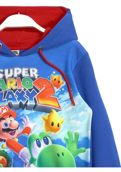 Super Mario 3D Baskılı Kışlık Mevsimlik Uzun Kollu Kapüşonlu Hoodie Sweatshirt Mavi 001-0002048