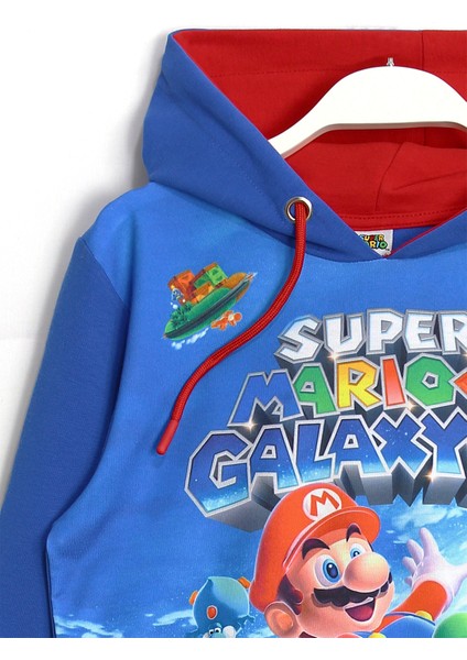 Super Mario 3D Baskılı Kışlık Mevsimlik Uzun Kollu Kapüşonlu Hoodie Sweatshirt Mavi 001-0002048
