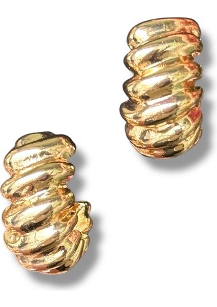 Gold Burgulu Halka Çelik Küpe