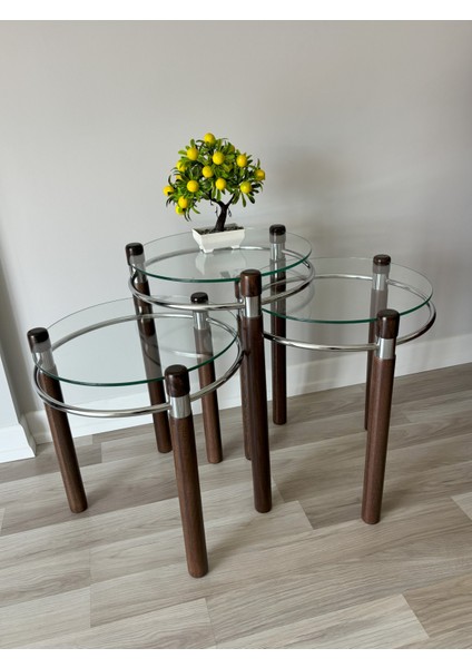 Yonca Zigon Sehpa Ahşap ve Metal Şeffaf Cam fiyatları