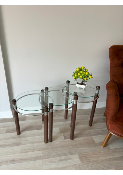 Yonca Zigon Sehpa Ahşap ve Metal Şeffaf Cam fırsatları