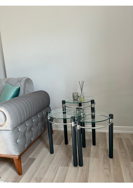 Yonca Zigon Sehpa Ahşap ve Metal Şeffaf Cam Antrasit Gri modelleri