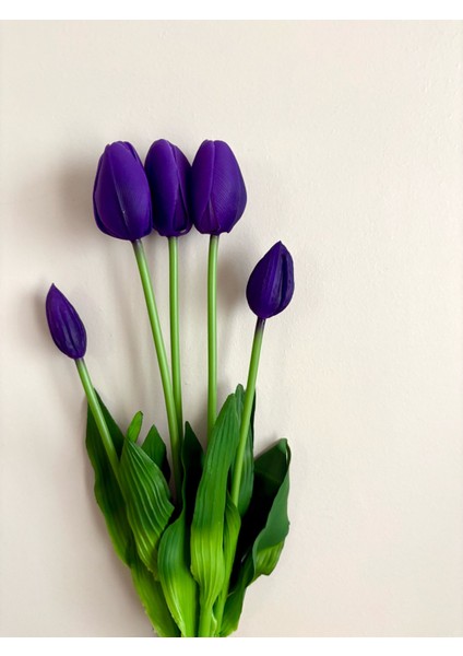 Yapay Çiçek Islak Lale Islak Dokulu Kaliteli 45 cm . 5 Dallı. ( 3 Çiçek 2 Tomurcuk)