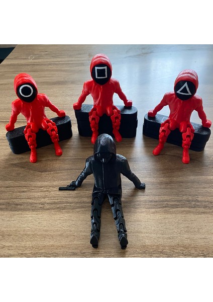 Squid Game Front Man ve Muhafız Seti, 3D Baskı Squid Game Askerleri 4'lü Set