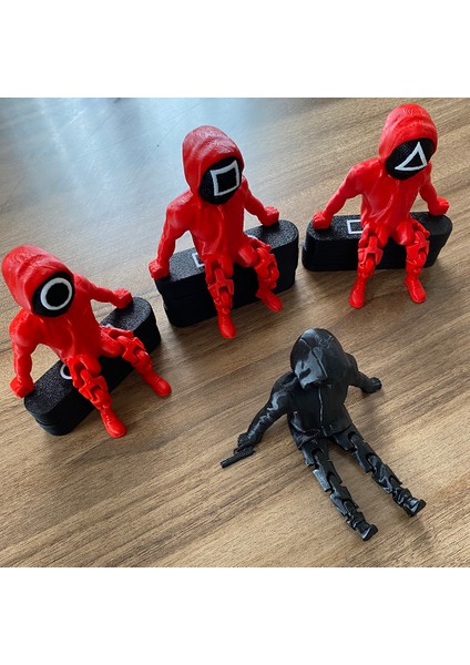 Squid Game Front Man ve Muhafız Seti, 3D Baskı Squid Game Askerleri 4'lü Set