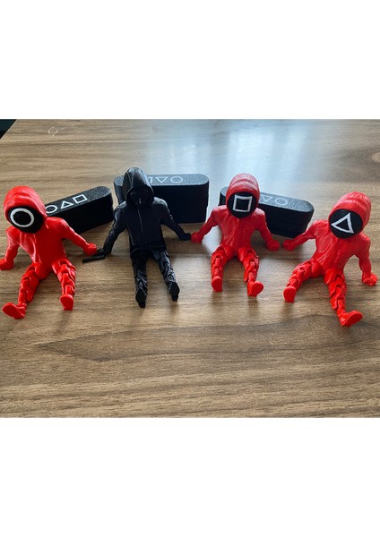 Squid Game Front Man ve Muhafız Seti, 3D Baskı Squid Game Askerleri 4'lü Set
