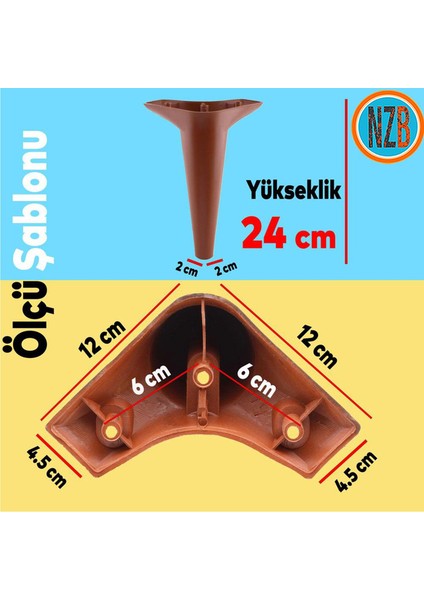 Mobilya Kanepe Yatak Puf Sehpa Tv Ünitesi Çekyat Koltuk Ayağı 24 cm Kahverengi Baza Ayak 4 Adet