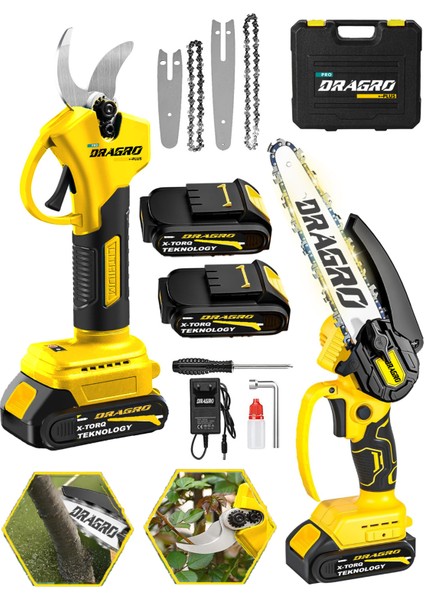 Alman 2 Li Set 128 Vf 10 Ah Çift Akülü Çelik Şanzuman Şarjlı Dal Ağaç Kesme Bağ Makası 2 Akülü