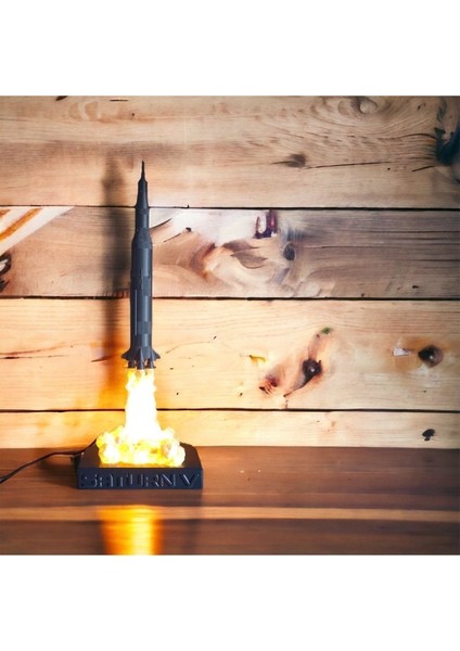Saturn 5 Roketi Tasarımlı Gece Lambası Abajur 60 cm