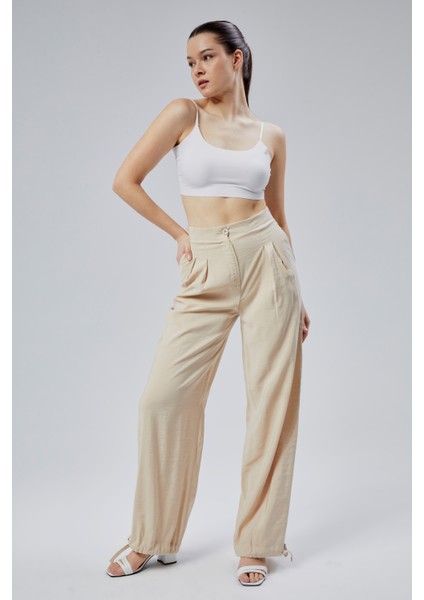 Bej Salaş Kesim Modal Dokuma Pantolon modelleri