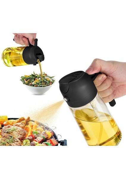 Çift Fonksiyonlu Cam Yağdanlık Zeytinyağı Sıvıyağ Şişesi Airfryer Sprey Yağlık Renk Asorti Renk - 512