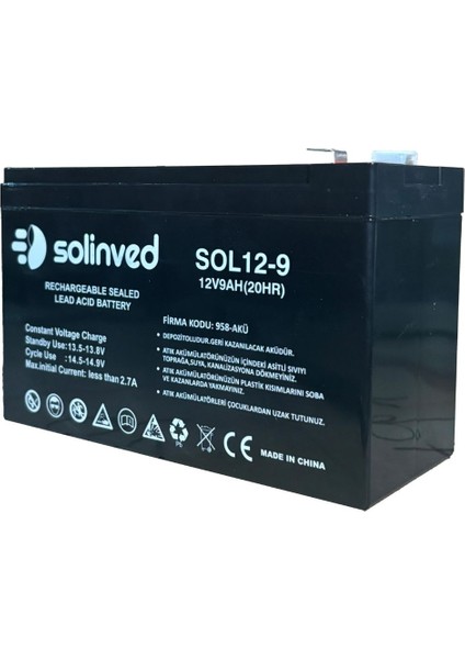 12V 9AH Ups ve Alarm Aküsü 2 Yıl Garantili (10 Adet)