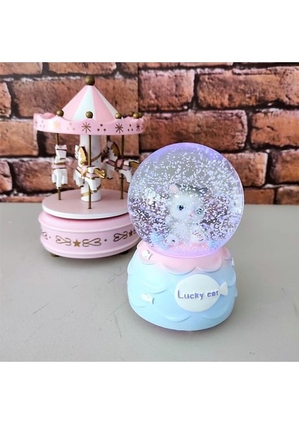 Sevimli Kedi Işıklı Müzikli Orta Boy Kar Küresi Atlı Karınca Müzik Kutusu fiyatları