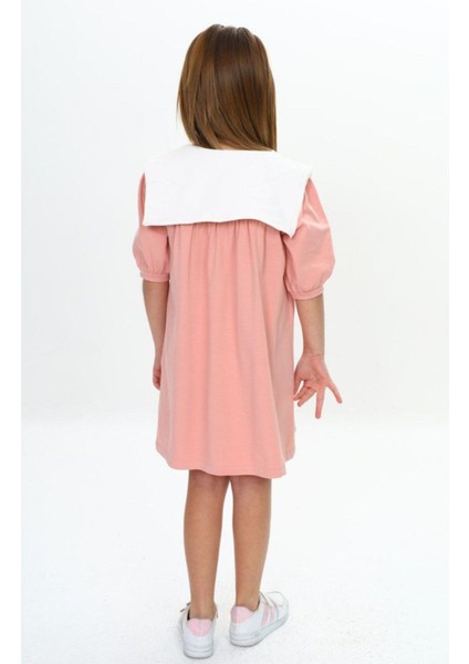 Beyaz Yakalı Pembe Kız Elbise %100 Pamuklu fiyatları