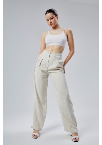 Taş Rengi Salaş Kesim Modal Dokuma Pantolon modelleri