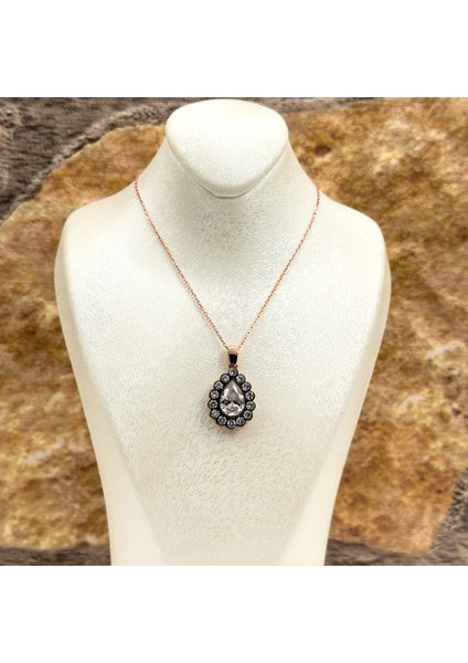 Elmas Montür Rosegold Damla Gümüş Set Takım - LVRSET06