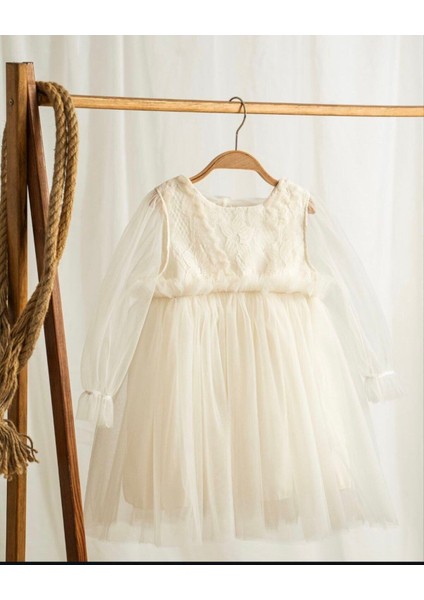 Bayramlık Kabarık Etekli Ekru Kız Elbisesi Şık Parti Kız Elbisesi fiyatları