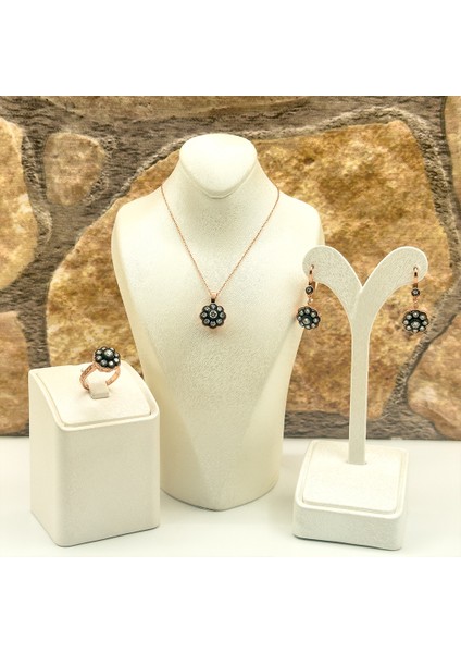 Elmas Montür Rosegold Gül Model Gümüş Set Takım