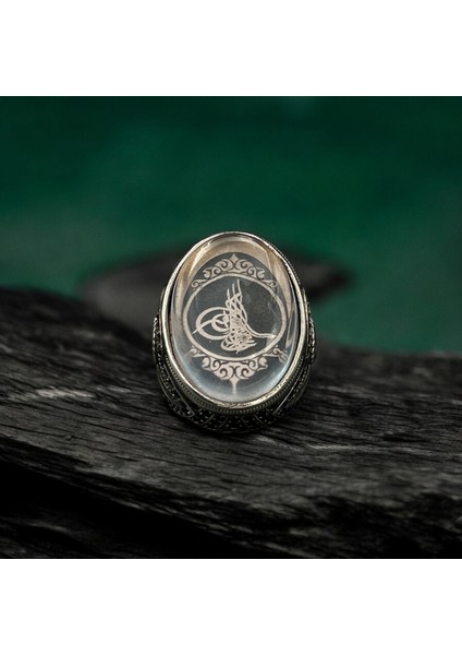 Özel Tasarım Elif Vav Tuğra Işlemeli Zirkon Taşlı Özelleştirilebilir 925 Ayar Gümüş Yüzük
