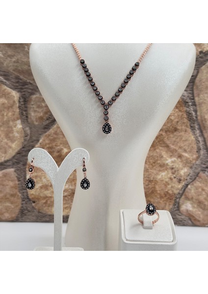 Elmas Montür Rosegold Su Yolu Damla Gümüş Set Takım