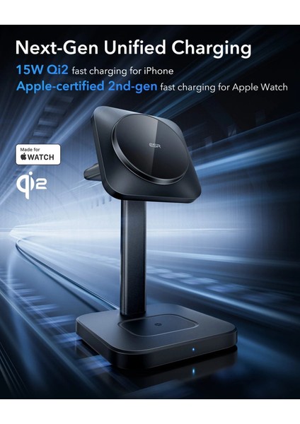 Halolock Qi2 3 In 1 Iphone + Airpods + Apple Watch Magsafe Şarj Standı Siyah ( Apple Mfm Lisans ) + ( 20W Şarj Adaptör ile Gelir )