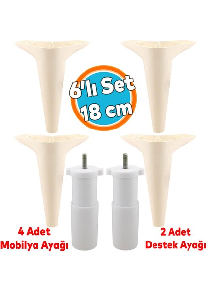 Mobilya Tv Ünitesi Koltuk Kanepe Konsol Destek Ayağı Ayakları 18 cm Krem M8 6'lı Set