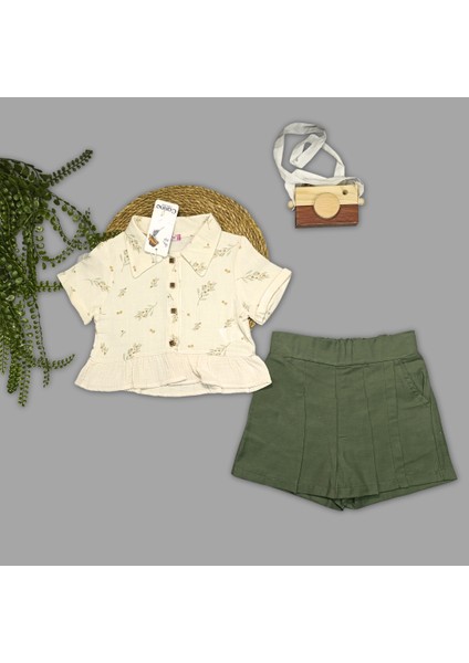 Kız Çocuk Şort Etek- Müslin Gömlek Ikili Takım