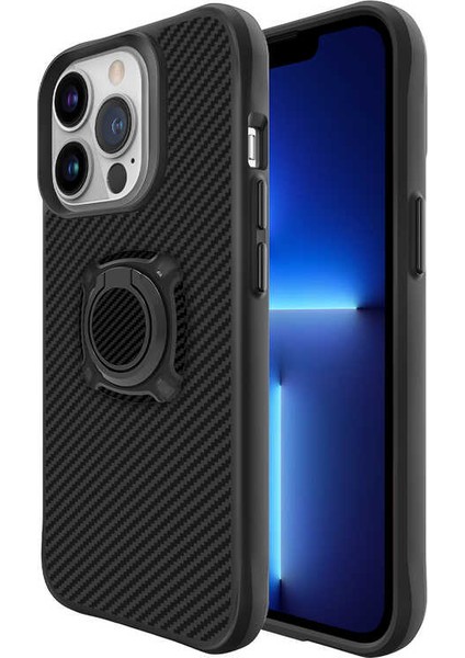 Apple iPhone 13 Pro Max Kılıf Timo Karbon Tasarım Standlı Yüzüklü Armor Kapak