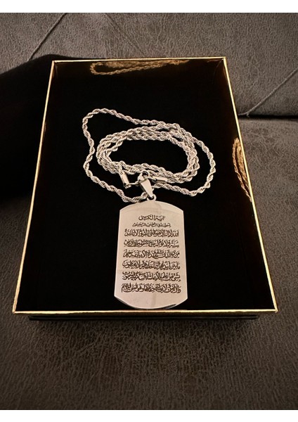 Ayetel Kürsi Yazılı Çelik Kolye (316 Paslanmaz Çelik)