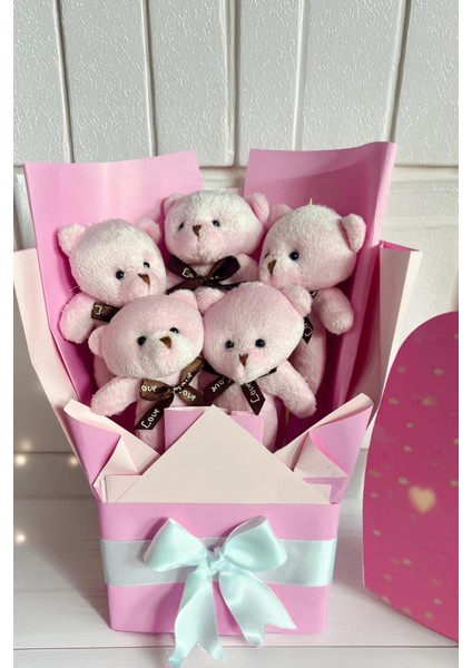 Sevgiliye Özel Pembe Konsept Romantik Peluş Ayıcık Buketi
