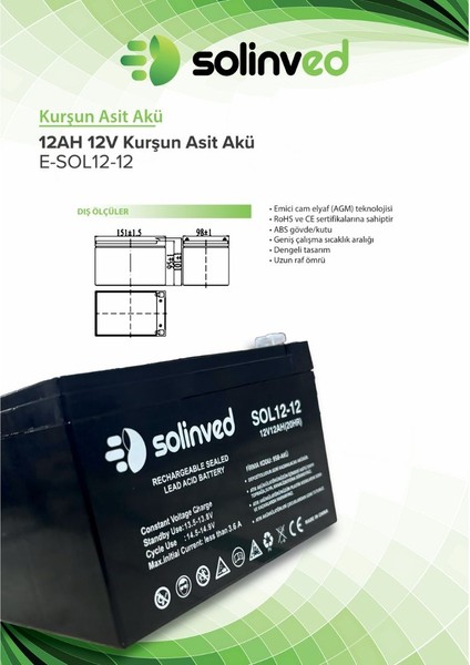 12V 12AH Ups ve Alarm Aküsü 2 Yıl Garantili