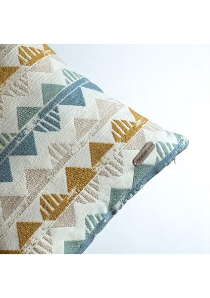 Oslo Geometrik Desenli Natural Kare Dekoratif Kırlent Kılıfı - Çok Renkli 45 x 45 modelleri