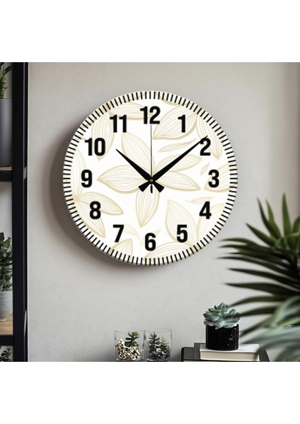 Çiçek Desenli Dekoratif Türkçe Rakamlı Uv Baskılı Duvar Saati (Sessiz) Akar Mekanizma Metal Akrep