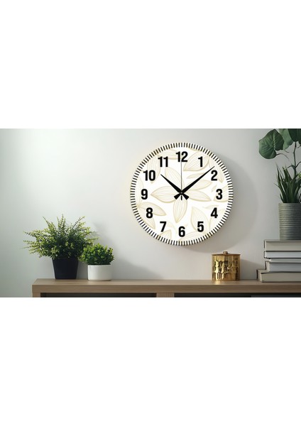 Çiçek Desenli Dekoratif Türkçe Rakamlı Uv Baskılı Duvar Saati (Sessiz) Akar Mekanizma Metal Akrep modelleri