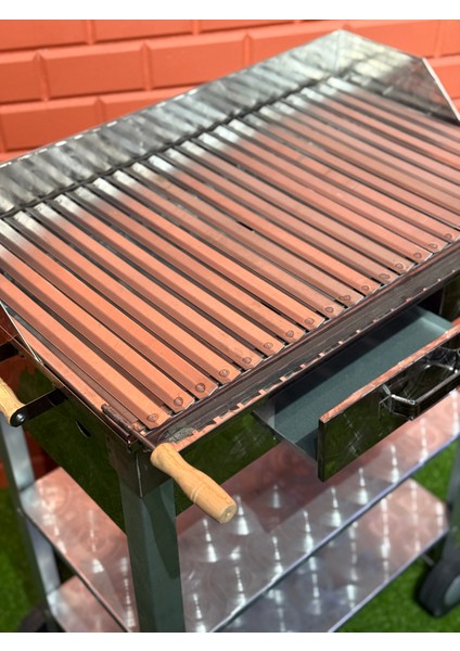 70X40 Tekerlekli Çift Raflı Xl 2mm Oluklu Izgaralı Krom Mangal modelleri