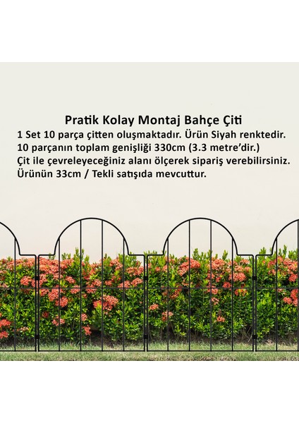 Bahçe Çiti 33CM Model - 2 Siyah Hobi Bahçesi, Çiçek, Sebze, Mini Bahçe