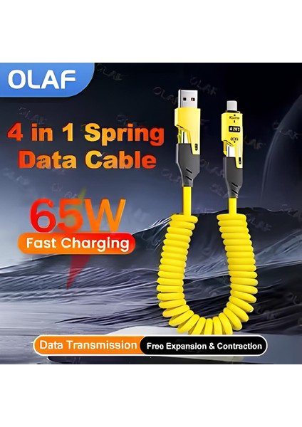Nomtekno/ 4in1 65W Şarj Kablo Çok Amaçli Pd Hızlı Şarz Kablosu Iphone Androıd Uyumlu Kablo