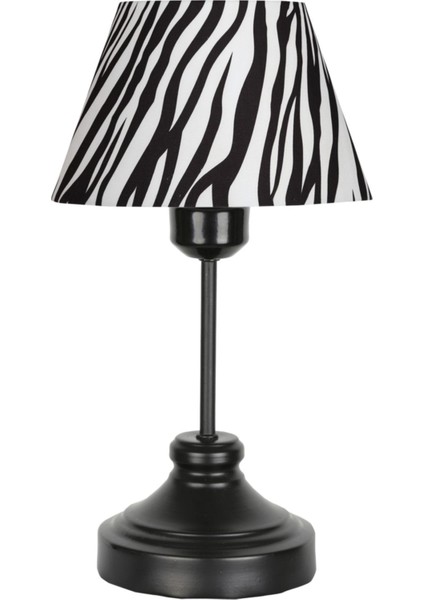 Onze Siyah Kaplama Metal Abajur, Masa Lambası - Zebra Desenli