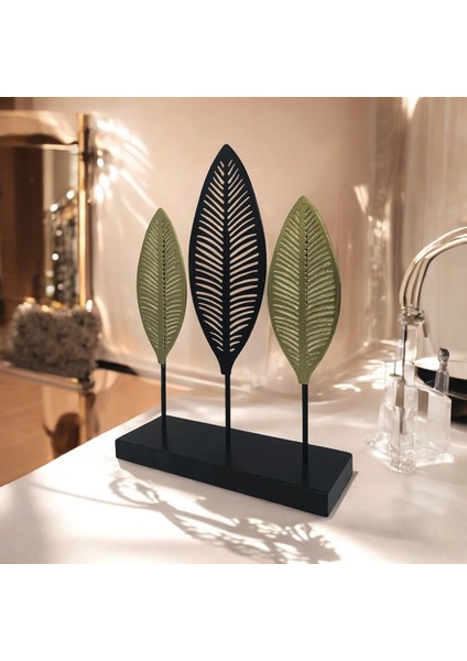 Dekoratif Metal Yaprak Temalı Masaüstü Obje Siyah Gold Renk
