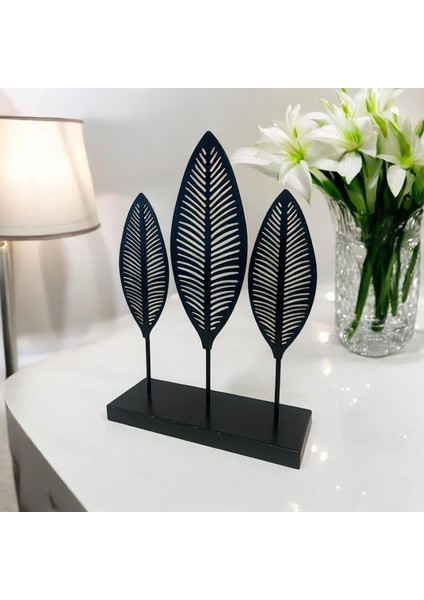 Dekoratif Metal Yaprak Temalı Masaüstü Obje Siyah Renk