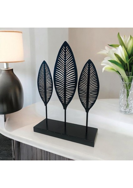 Dekoratif Metal Yaprak Temalı Masaüstü Obje Siyah Renk fiyatları