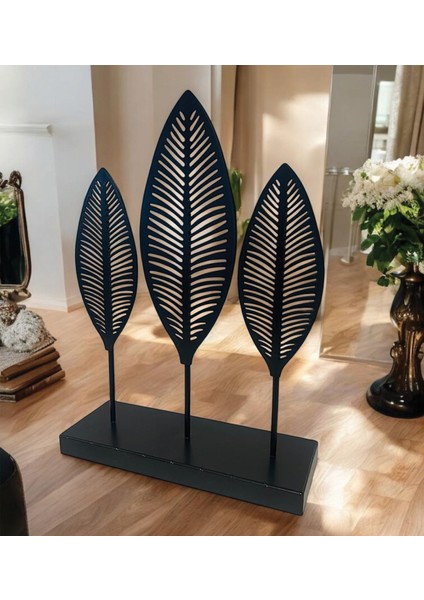 Dekoratif Metal Yaprak Temalı Masaüstü Obje Siyah Renk fırsatları