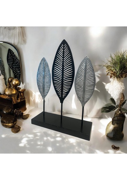Dekoratif Metal Yaprak Temalı Masaüstü Obje Siyah Gümüş Renk fiyatları