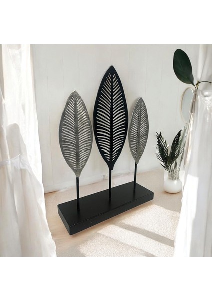 Dekoratif Metal Yaprak Temalı Masaüstü Obje Siyah Gümüş Renk fırsatları