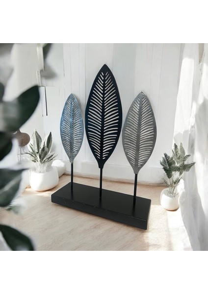 Dekoratif Metal Yaprak Temalı Masaüstü Obje Siyah Gümüş Renk indirimleri