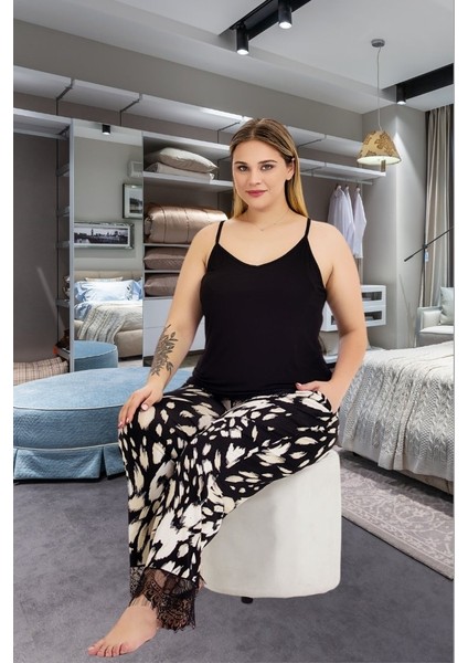 Büyük Beden Askılı Alt Puantiyeli Dantel Detaylı Pijama Takım fiyatları