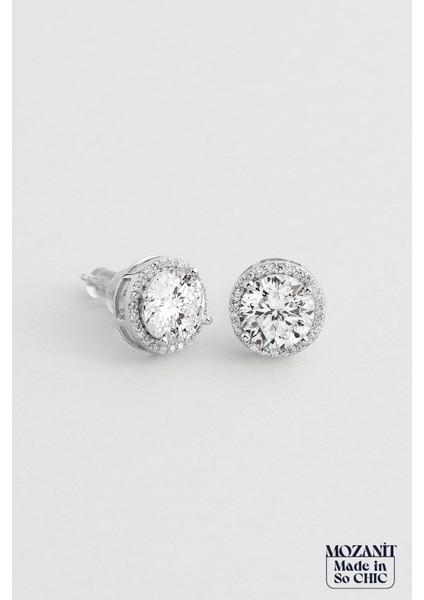 Berrak Mozanit 18 Ayar Beyaz Altın Kaplama Gümüş Küpe