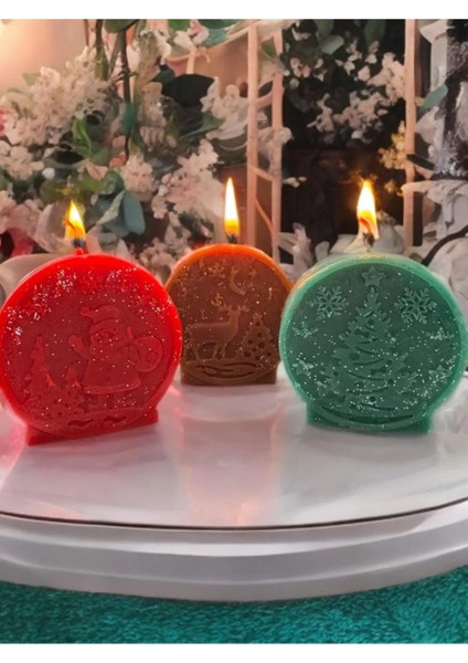 Aresmumatölyesi 3 Lü Noel Baba Çam Ağacı ve Geyik Temalı Yeniyıl Yılbaşı Dekoratif Hediyelik Kokulu Mum Seti